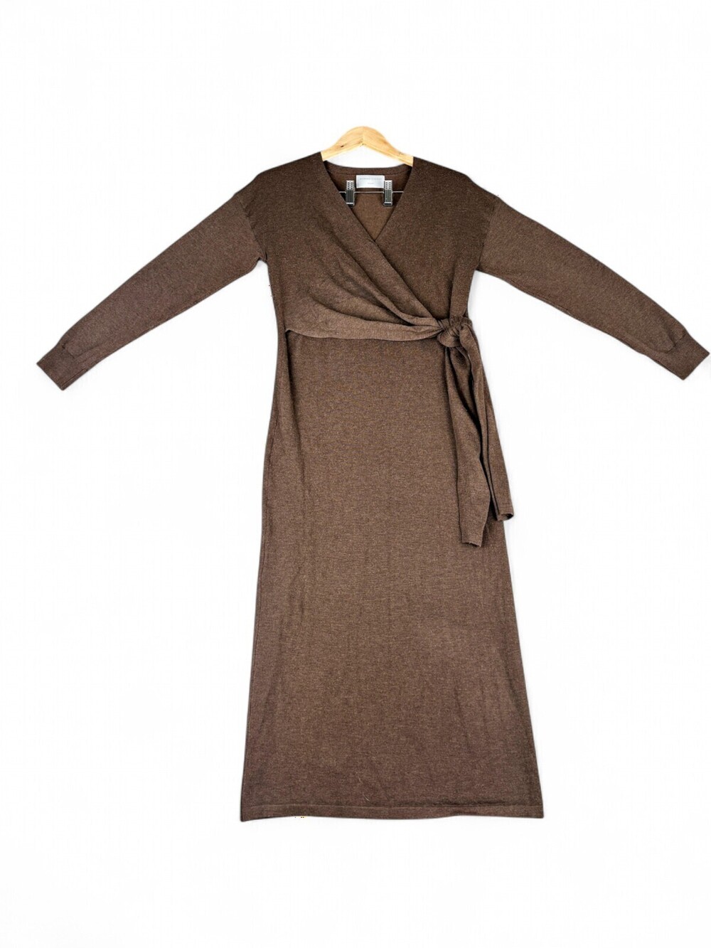 Modern Citizen Brown Wrap Knit Midi Dress - Long Sleeve M